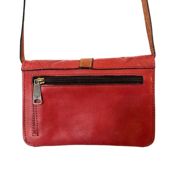 Patricia Nash Red Leather Rose Tooled Crossbody Purse Bag Torri - Picture 2 of 6